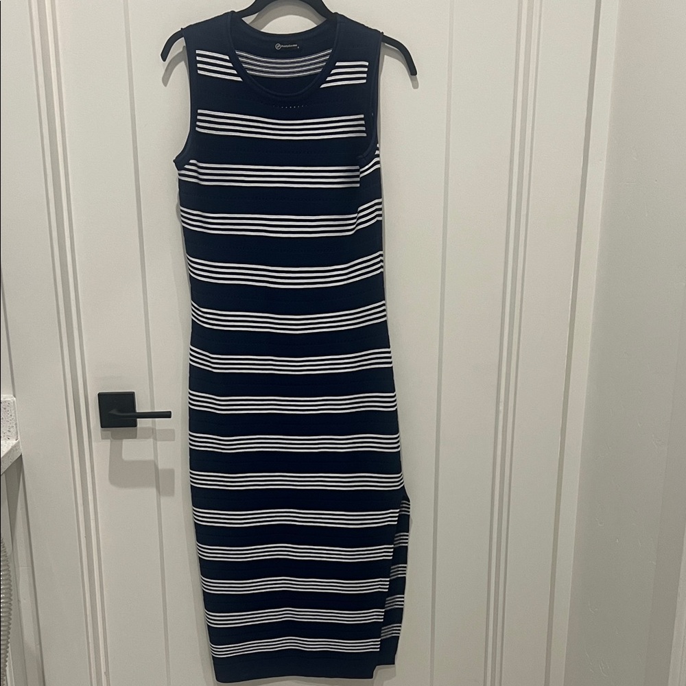 Navy and white striped maxi dress